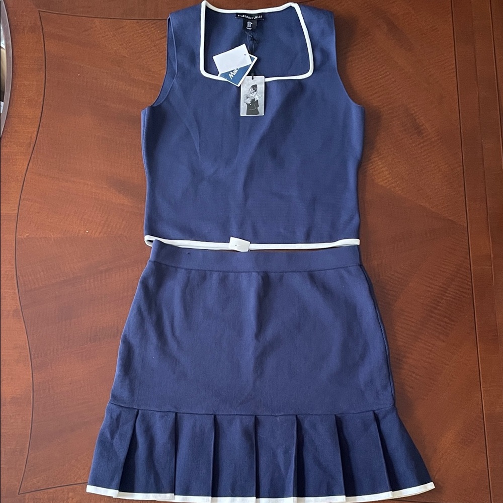 Navy Blue Sleeveless Top and Pleated Mini Skirt Set